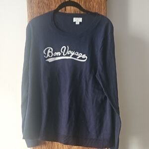 J. Crew Women's Teddie 100% Cotton Navy Blue Crewneck Sweater Sz XL "Bon Voyage"